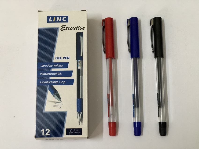 Hộp 12 chiếc Bút bi nước LINC Executive gel 0.55mm (Xanh, Đen, Đỏ)