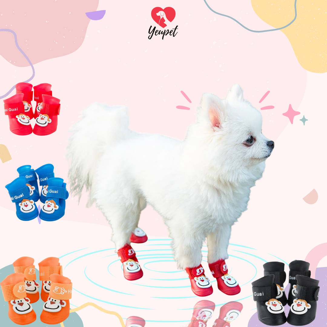 Giày cho chó đi mưa YEUPET hình con khỉ ngộ ngĩnh đủ size màu sắc CM32