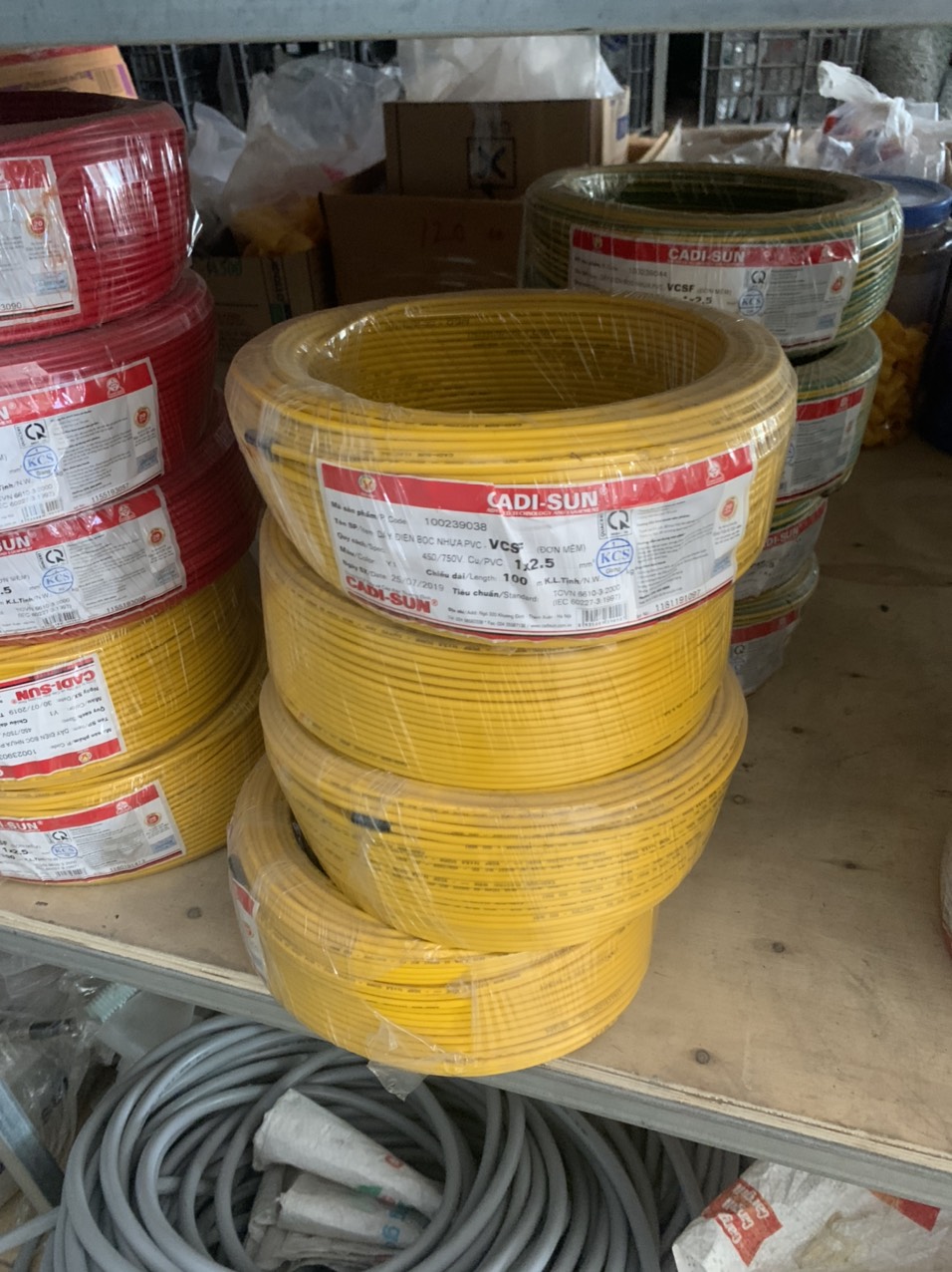 Dây điện cadisun 1x1.5 đỏ, vàng, xanh 100m