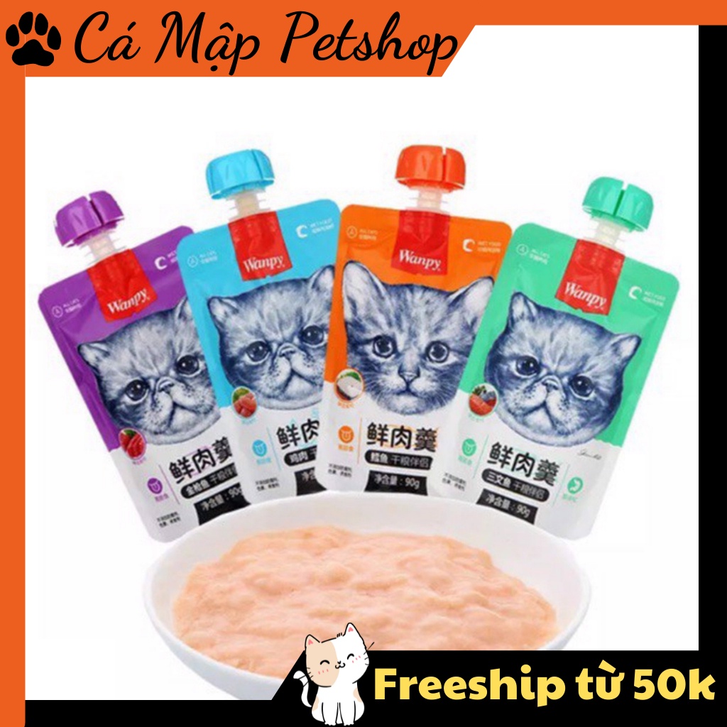Súp thưởng cho mèo Wanpy nắp vặn, Súp thưởng nắp vặn cho mèo túi 90gr
