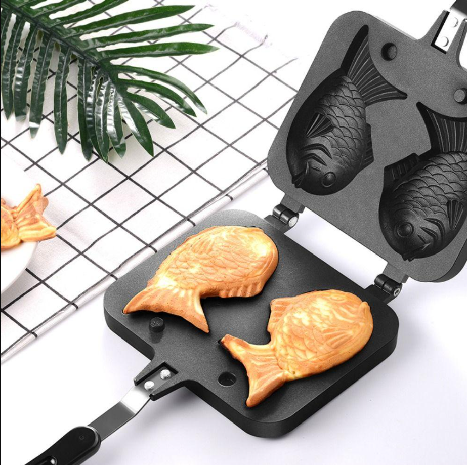 Khuôn bánh cá Nhật Bản Tayaki,Máy làm bánh cá taiyaki,máy làm bánh cá loại 2 Con dùng cho bếp ga,bếp từ,bếp điện Chất liệu thép không gỉ,an toàn cho sức khỏe BH 12 tháng