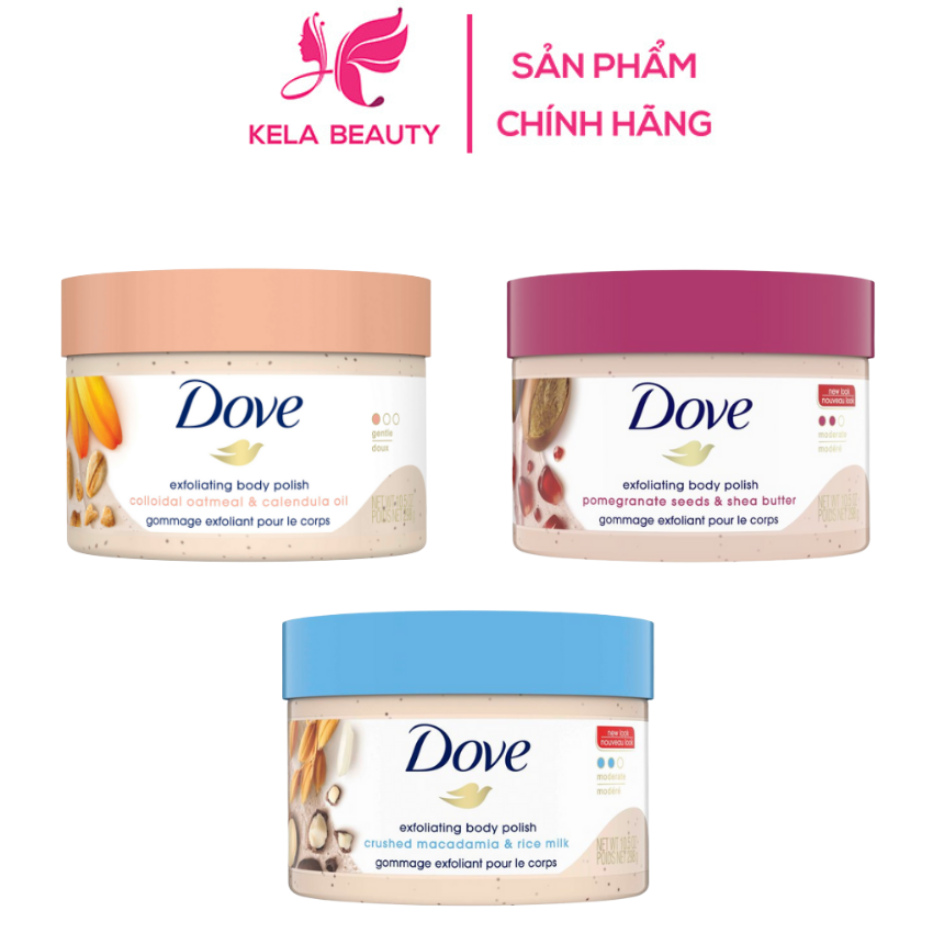 Tẩy tế bào chết body Dove chính hãng Kela beauty làm trắng da dưỡng ẩm