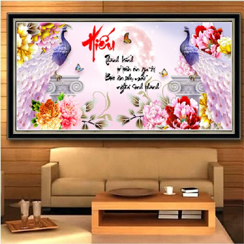 Tranh đính đá 5D - Thư pháp chữ Hiếu (Tranh Chưa Đính)