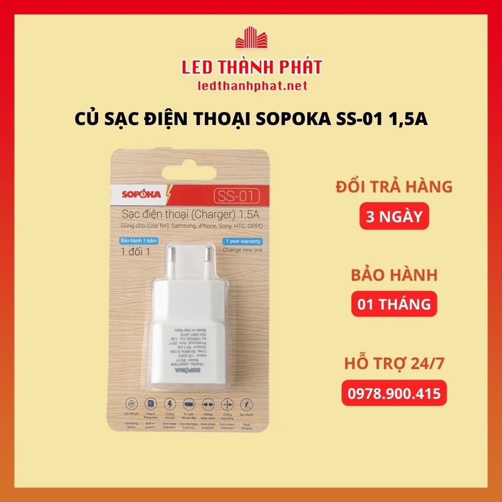 Củ sạc điện thoại sopoka ss-01 1,5a