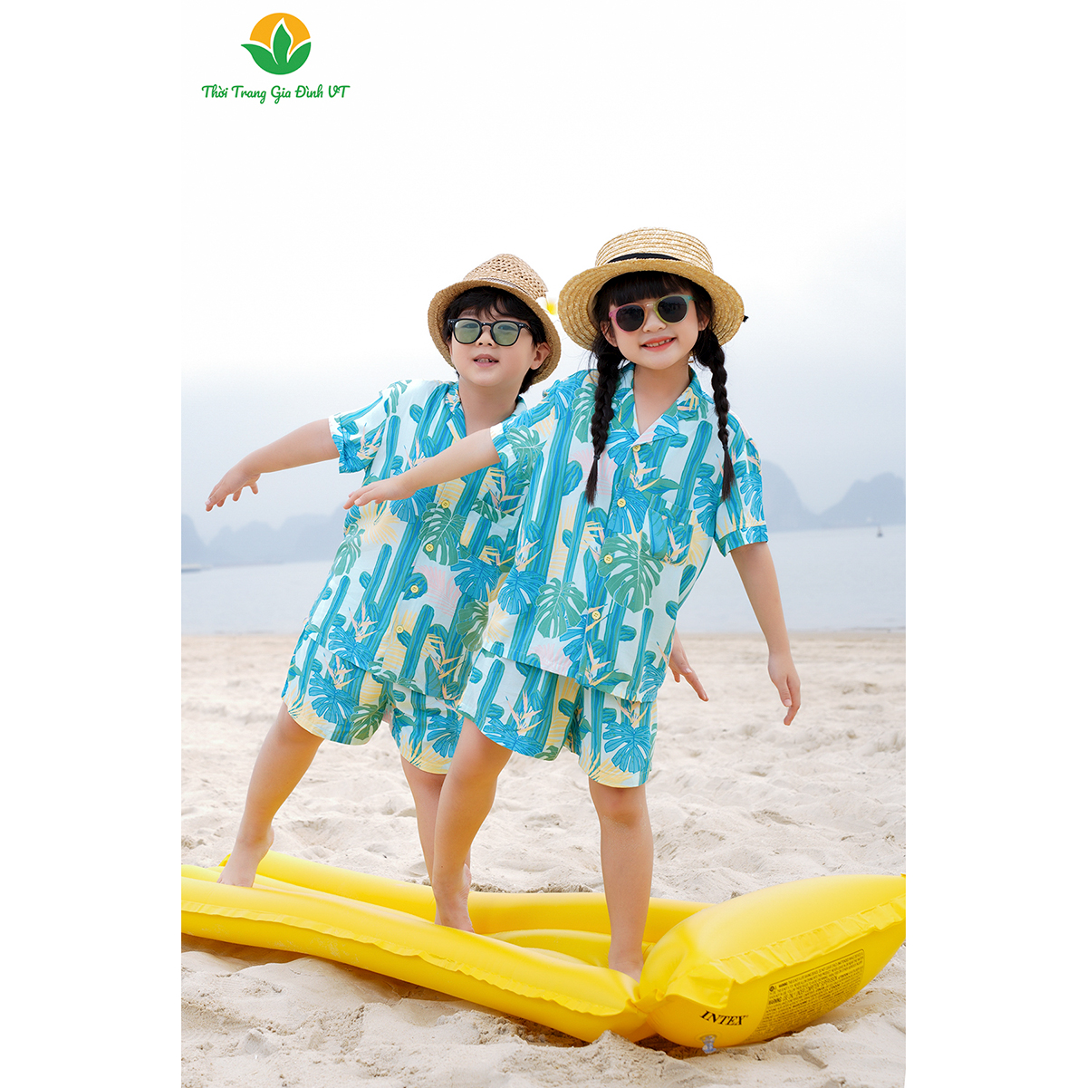 Bộ quần áo pijama mùa hè bé gái thời trang gia đình Việt Thắng , quần đùi, áo cộc tay, chất lanh - B63.2318