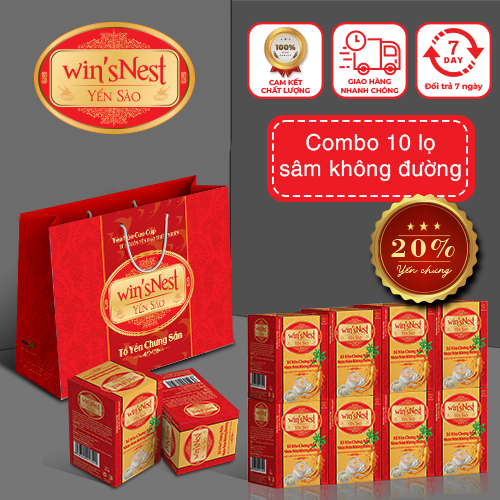Combo 10 Lọ  lẻ Yến Sào Win'snest Tổ Yến Chưng Sẵn Nhân Sâm Không Đường 20% (70ml/ Lọ) kèm túi xách