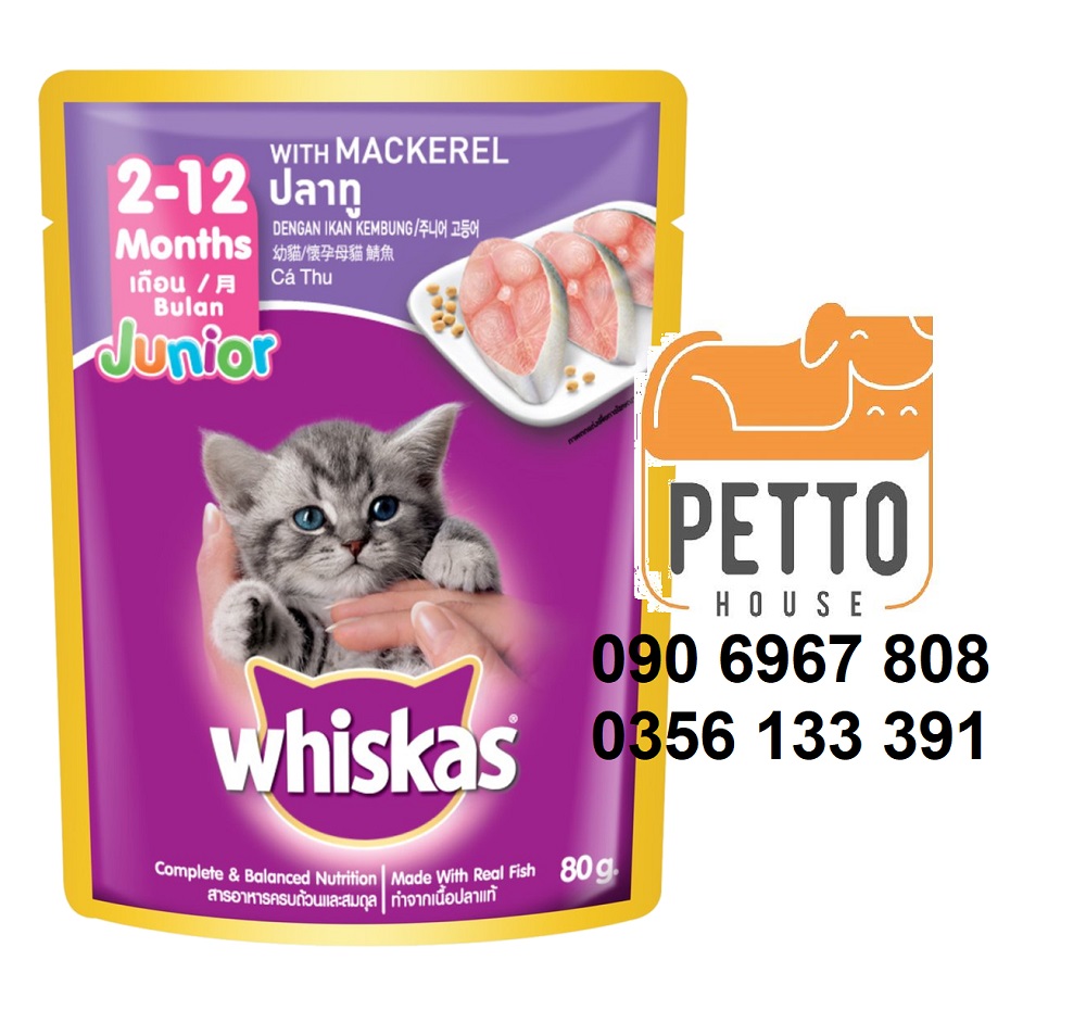Thức ăn ướt sốt cá thu cho mèo con Whiskas Junior Mackerel 80g