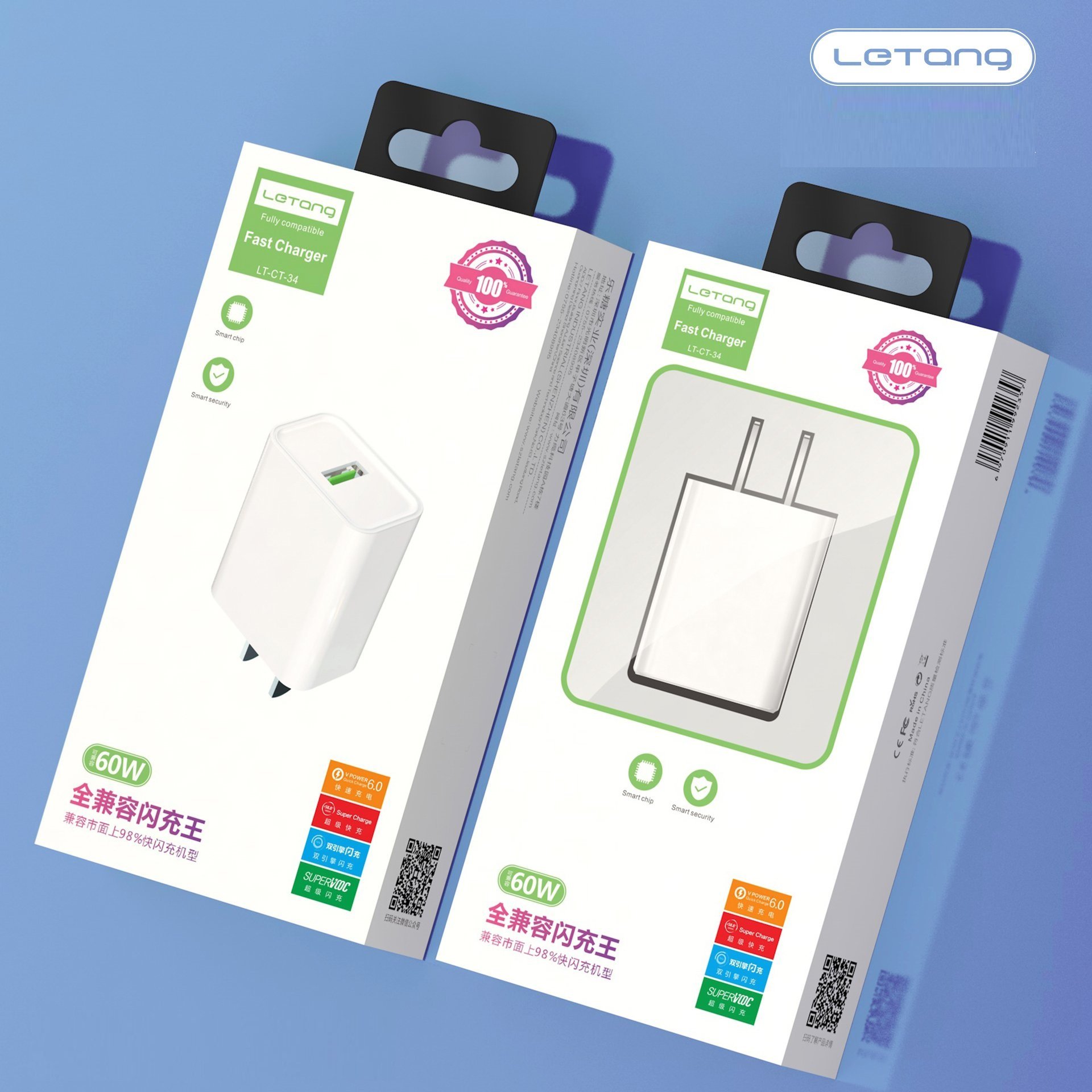 Củ Sạc Nhanh Letang 4.5A \ 22.5W 60W QuickCharge 3.0 Chống Cháy Nổ - Dùng Cho Iphone Ipad Samsung Xiaomi Oppo Huawei..vv