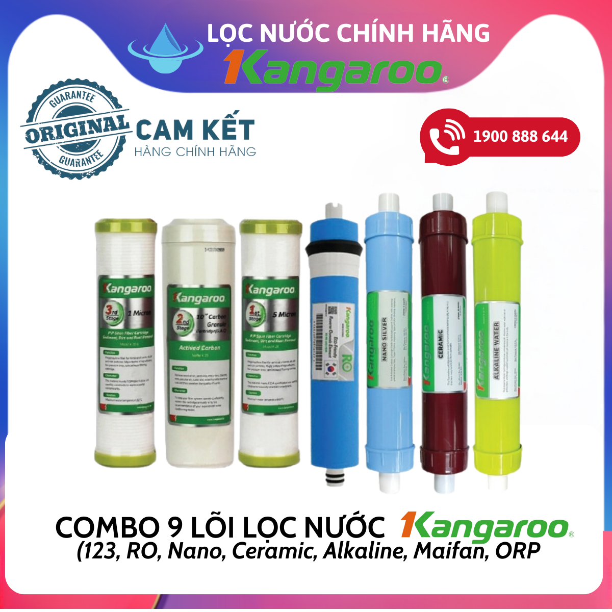 Combo 7 lõi lọc nước Kangaroo chính hãng dùng cho máy lọc nước Kangaroo KG104A KV ( không có đèn UV)