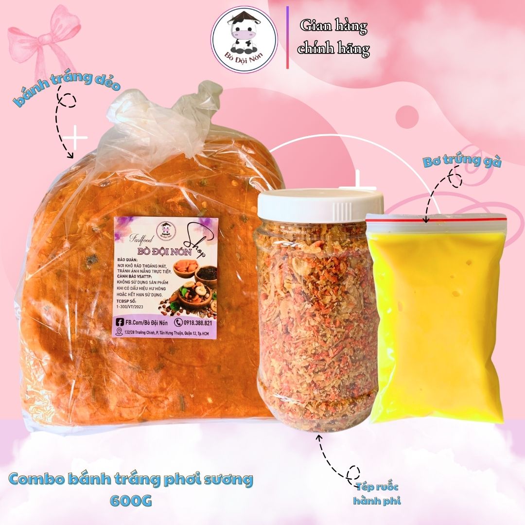 Combo bánh tráng dẻo tôm, bơ, muối tép hành phi bò đội nón 600g