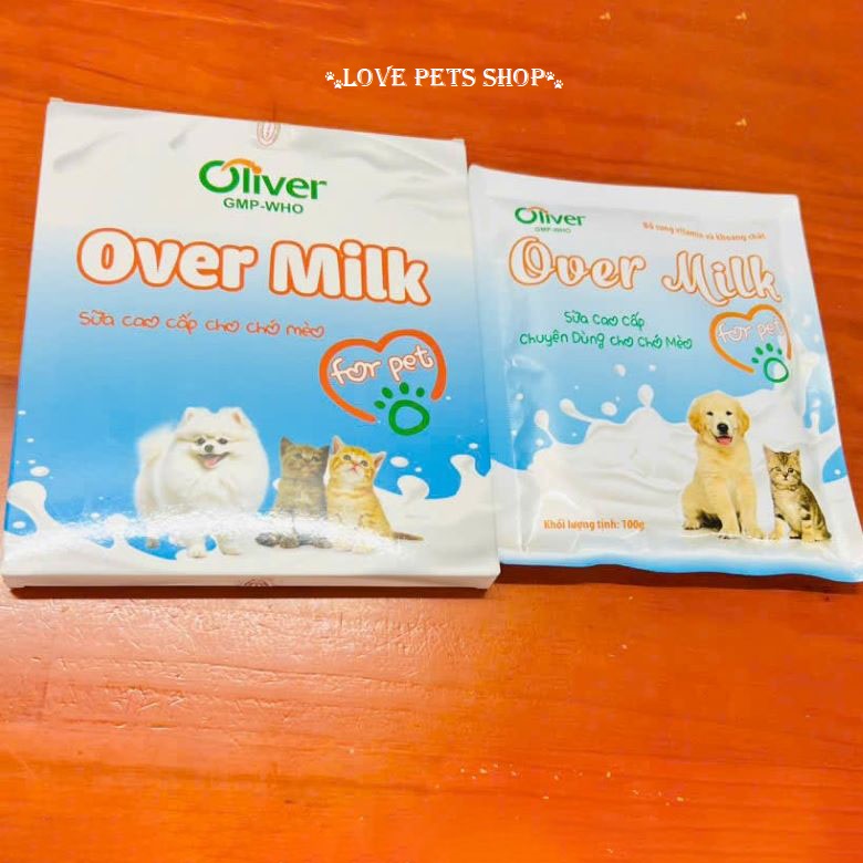 Sữa bột cao cấp cho chó mèo Over Milk 100g của thương hiệu Oliver (mẫu mới) - Love pets Shop