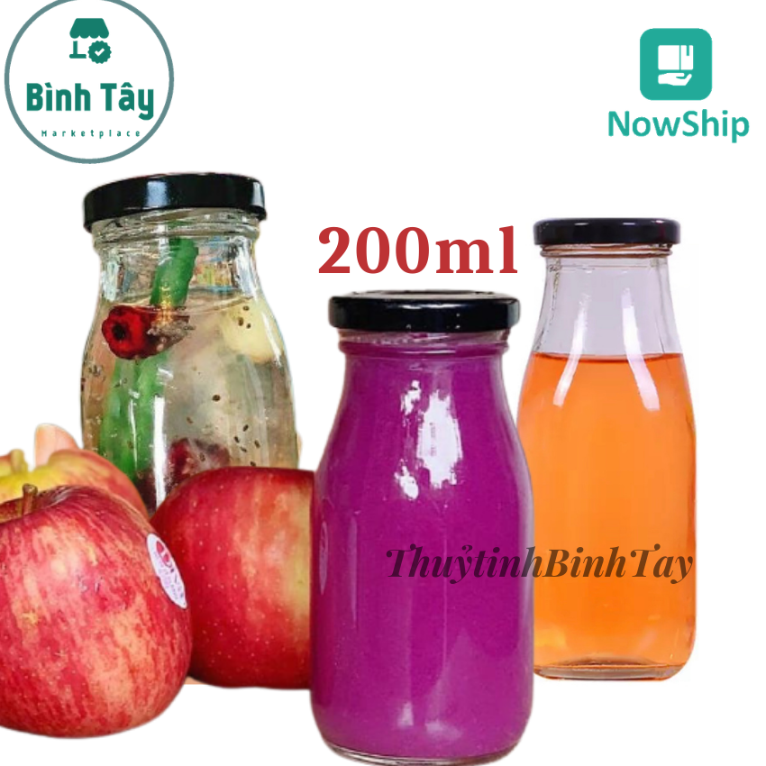 Chai thủy tinh đựng sữa hạt nước ép trái cây sâm mật ong nắp thiếc chịu nhiệt gián tiếp chưng yến dung tích 200ml cold BT-sua200