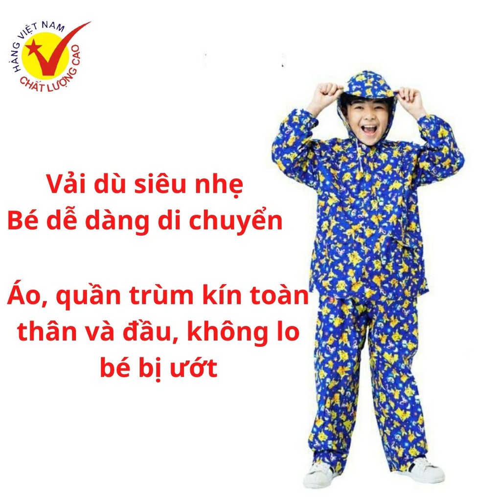 Áo Mưa Bộ Cho Bé, Quần Áo Mưa Trẻ Em Vải Dù Cao Cấp, Siêu Bền, Siêu Nhẹ, Họa Tiết Đẹp, Ngộ Nghĩnh- Quần Áo Đi Mưa- Đủ Size Từ 3-10 Tuổi, Áo Mưa Tiện Lợi An Toàn Cho Bé