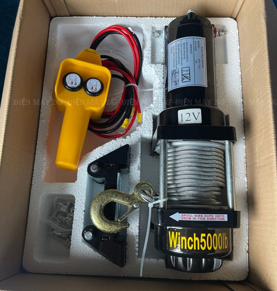 Tời điện ác quy 12v 4000lbs, 5000lbs trọng tải kéo1800-2200kg cáp dài 10m