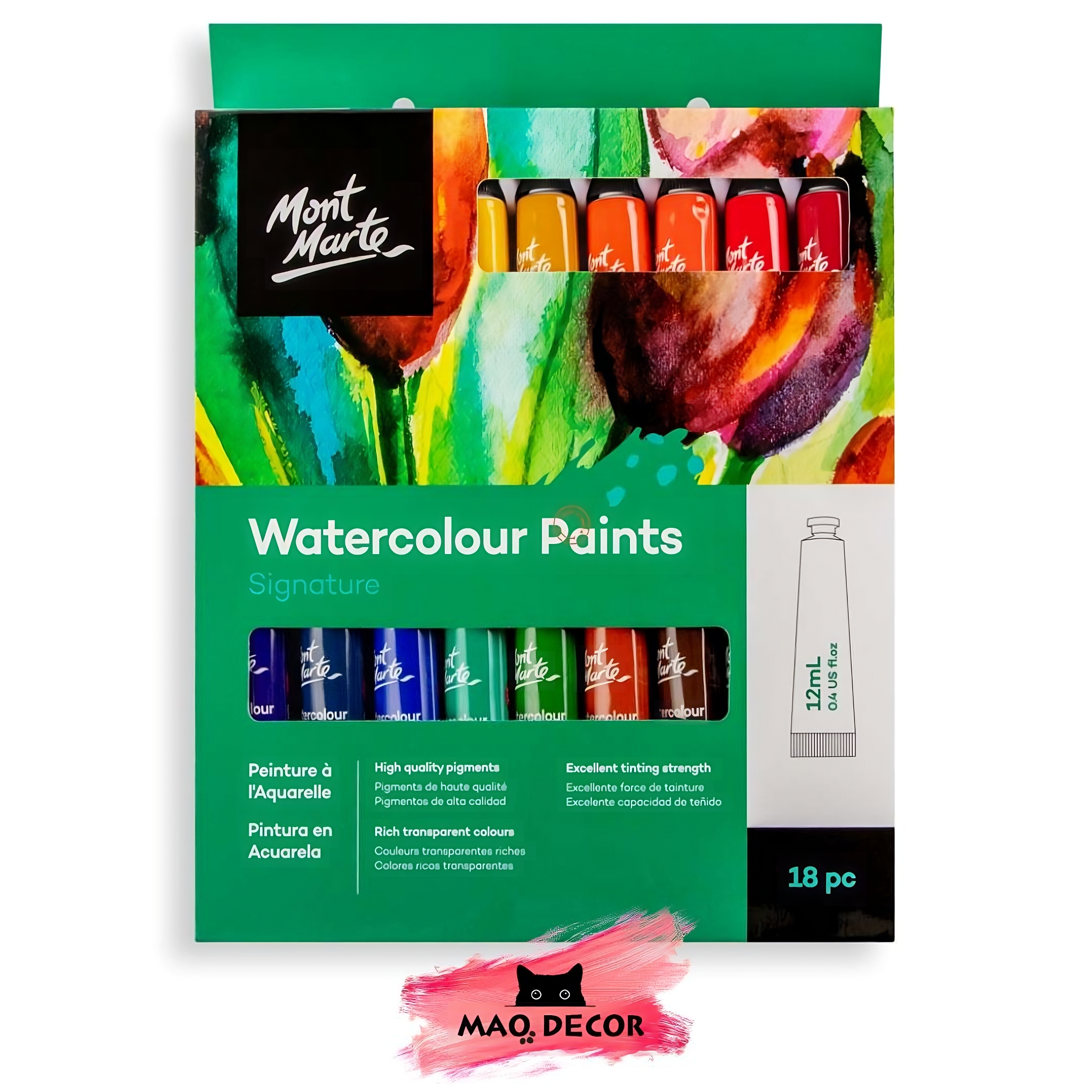 Màu Nước Watercolour Mont Marte 12pc/18pc x 12ml, dòng màu nước hạng họa sĩ