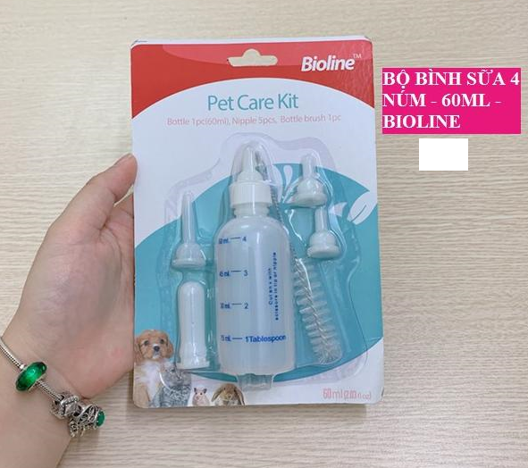 Bình Ti Bình Sữa Chó Mèo Sơ Sinh Bộ 5 Núm Ti Pet Care Kit Bioline 60ml