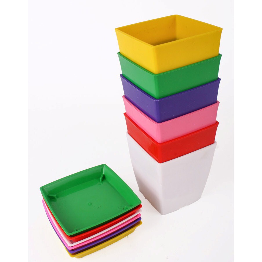 Bộ 5 chậu nhựa vuông trồng hoa nhiều màu kt 16x16 cm