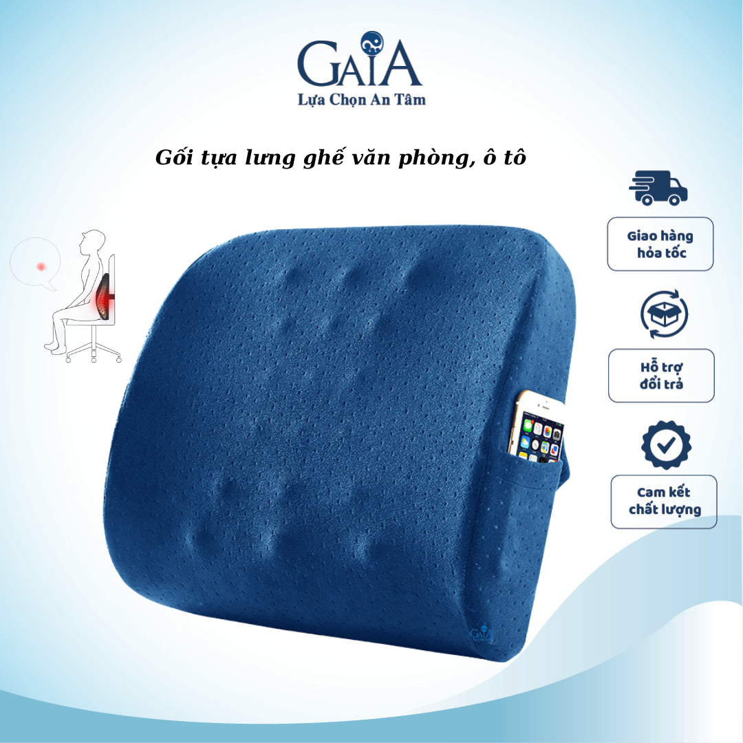 Gối tựa lưng ghế văn phòng, ô tô cao su non, chống đau mỏi lưng, đau cột sống