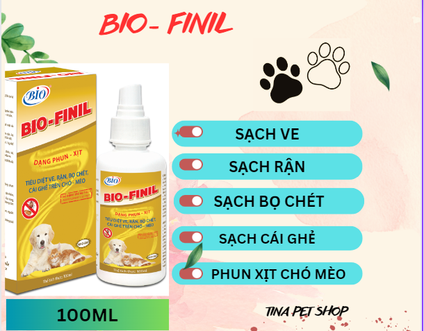 [HCM]BIO- FINIL 100ml Thuốc dạng xịt sạch ve rận bọ chét cái ghẻ trên chó mèo