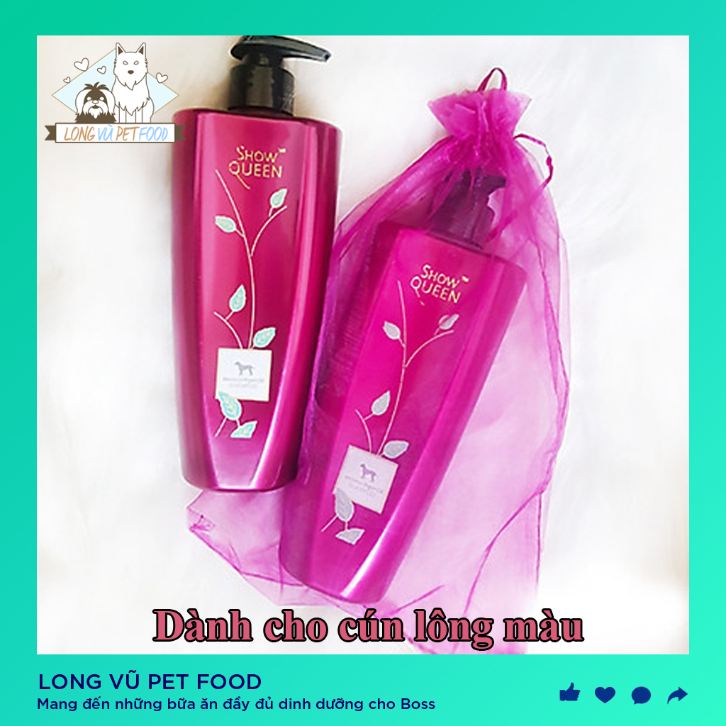 Sữa tắm cho chó mèo cao cấp Show Queen chai 500ml màu hồng cho cún lông màu (nâu đỏ, vàng mơ, socola) giữ màu lông ko bị nhạt màu - Long Vũ Pet Food