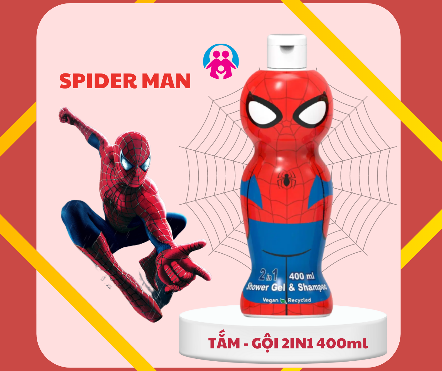 AIR-VAL - Sữa tắm gội 2in1 dành cho bé trai Spider Man Shower Gel Shampoo  400ml (Chai) 