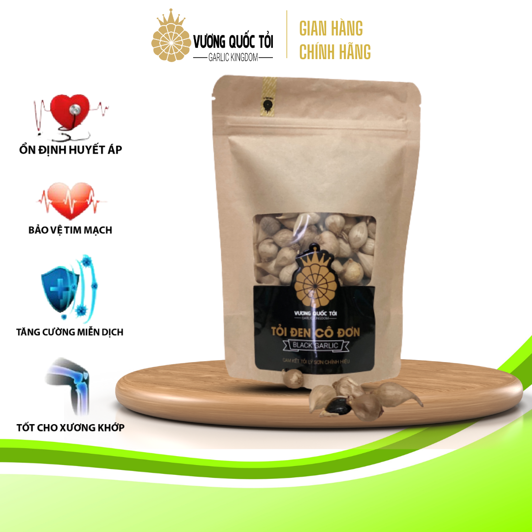 Tỏi Đen Cô Đơn Lý Sơn chính gốc- chính hiệu Vương Quốc Tỏi -Túi 150g, tăng sức đề kháng, giảm nguy cơ bệnh tim mạch, tiểu đường, cao huyết áp và các bẹnh về xương khớp
