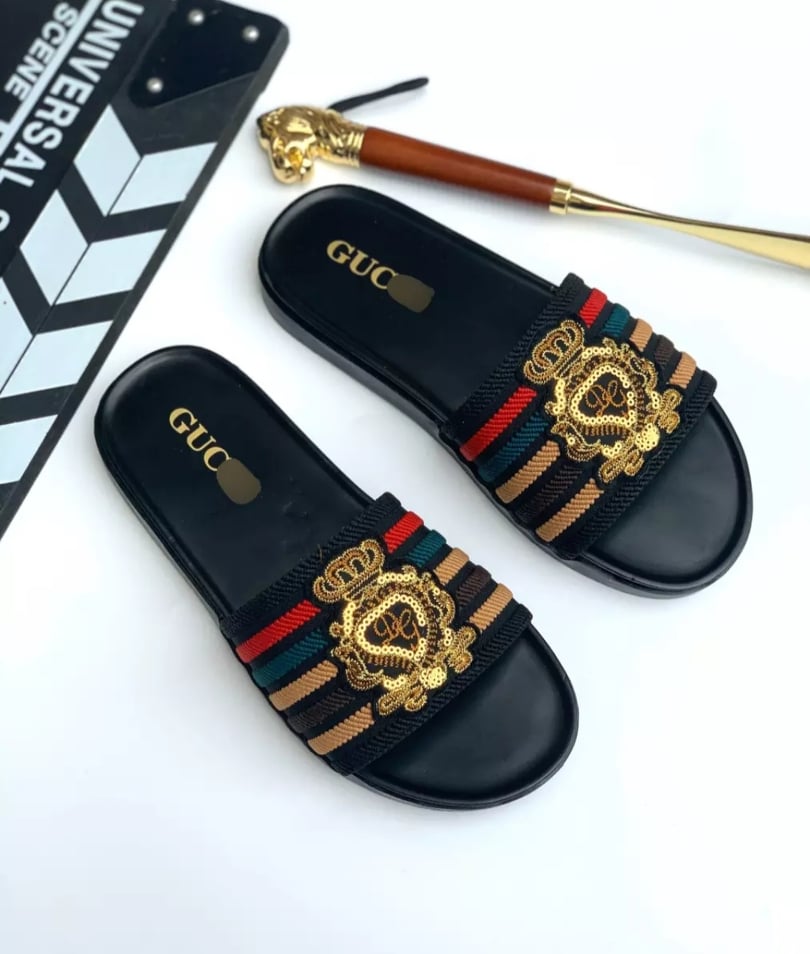 Dép Quai Ngang thời trang Thổ cẩm Hình Trái  Tim DG Vàng Hàng Nhập , dép nam thời trang đẹp