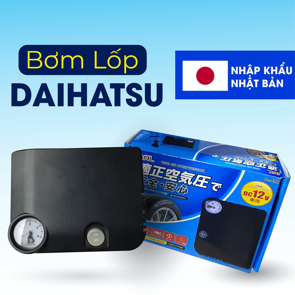 Bơm hơi xe ô tô Daihats nhập khẩu nhật, máy bơm lốp xe ô tô - 375KPA - Cắm tẩu 12V tiện lợi, Bảo Hành 1 Năm