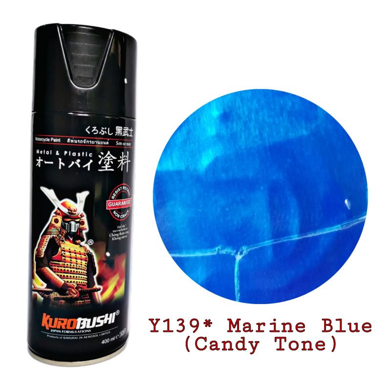 Chai sơn xịt Samurai màu xanh Candy Y139 nên sơn trên nền bạc 124
