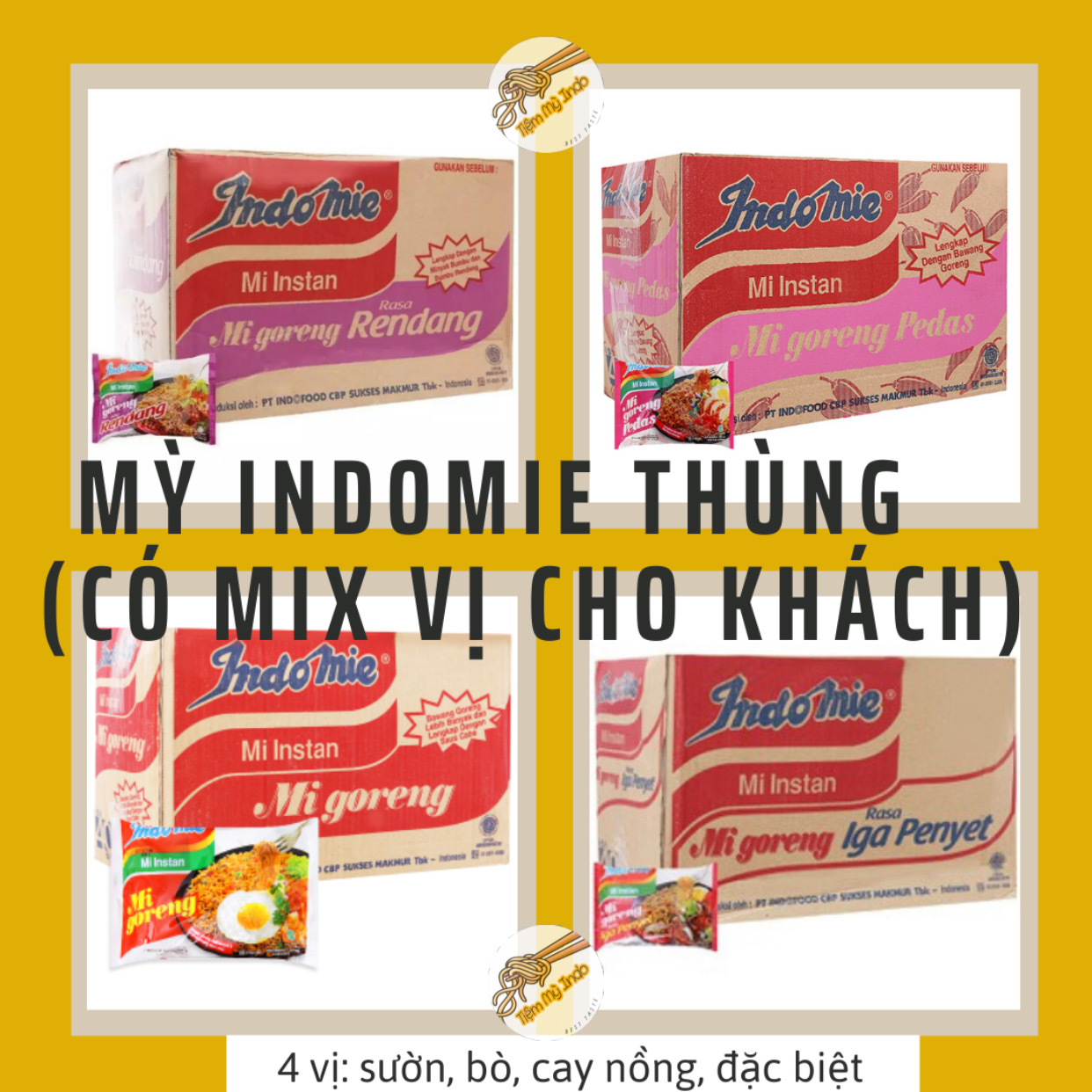 Thùng mì trộn indomie/ mỳ xào khô goreng cực hấp dẫn, đủ vị.