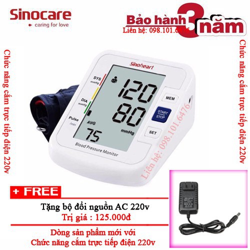 Máy đo huyết áp bắp tay Sinoheart BA-801 - Sinocare Công nghệ Đức + TẶNG BỘ ĐỔI NGUỒN