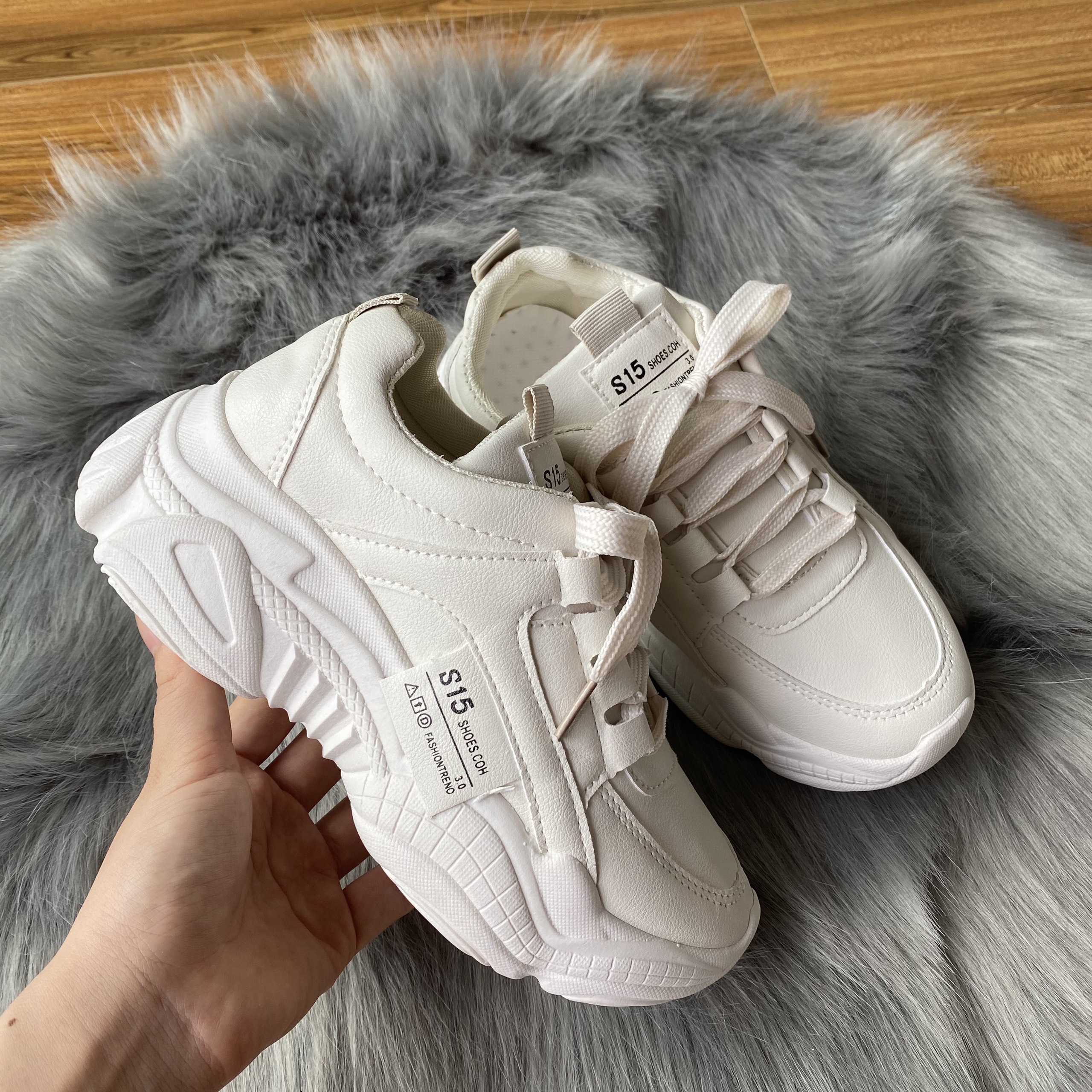 Giày thể thao nữ HAPU đế cao da đẹp S15 siêu hot , mới nhất 2021 (trắng, kem)