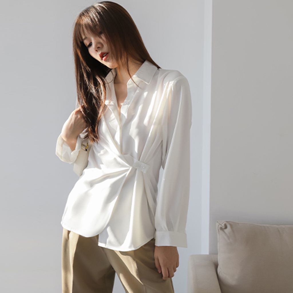 Áo sơ mi nữ cổ đức cài cúc vạt chéo Everlyn Harriet