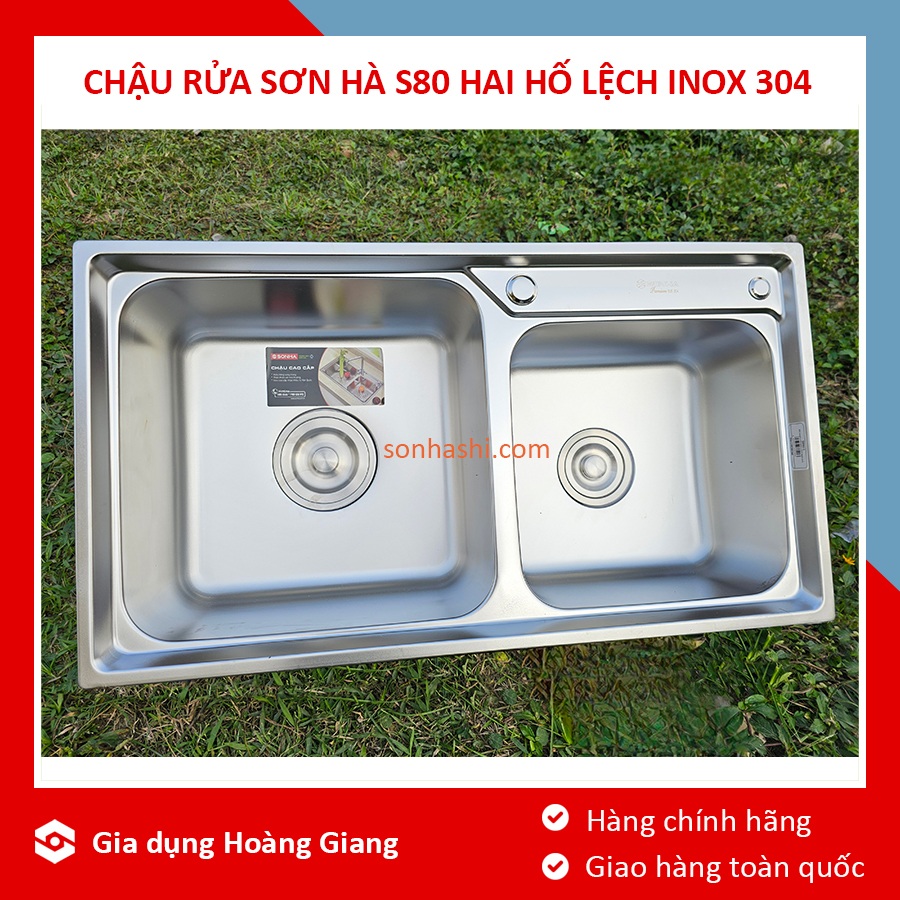 Chậu rửa bát Sơn Hà 2 hố lệch S80 chính hãng - Bảo hành 5 năm