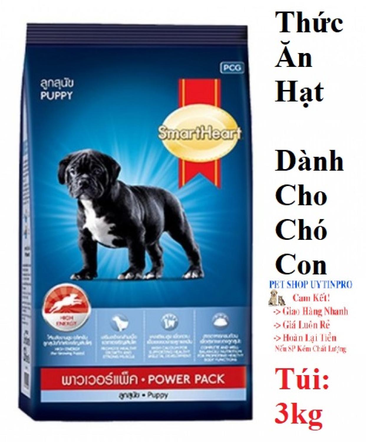 THỨC ĂN DẠNG HẠT CHO CHÓ CON SmartHeart Puppy Power Pack Túi 3kg Xuất xứ Thái Lan - Pet shop 24