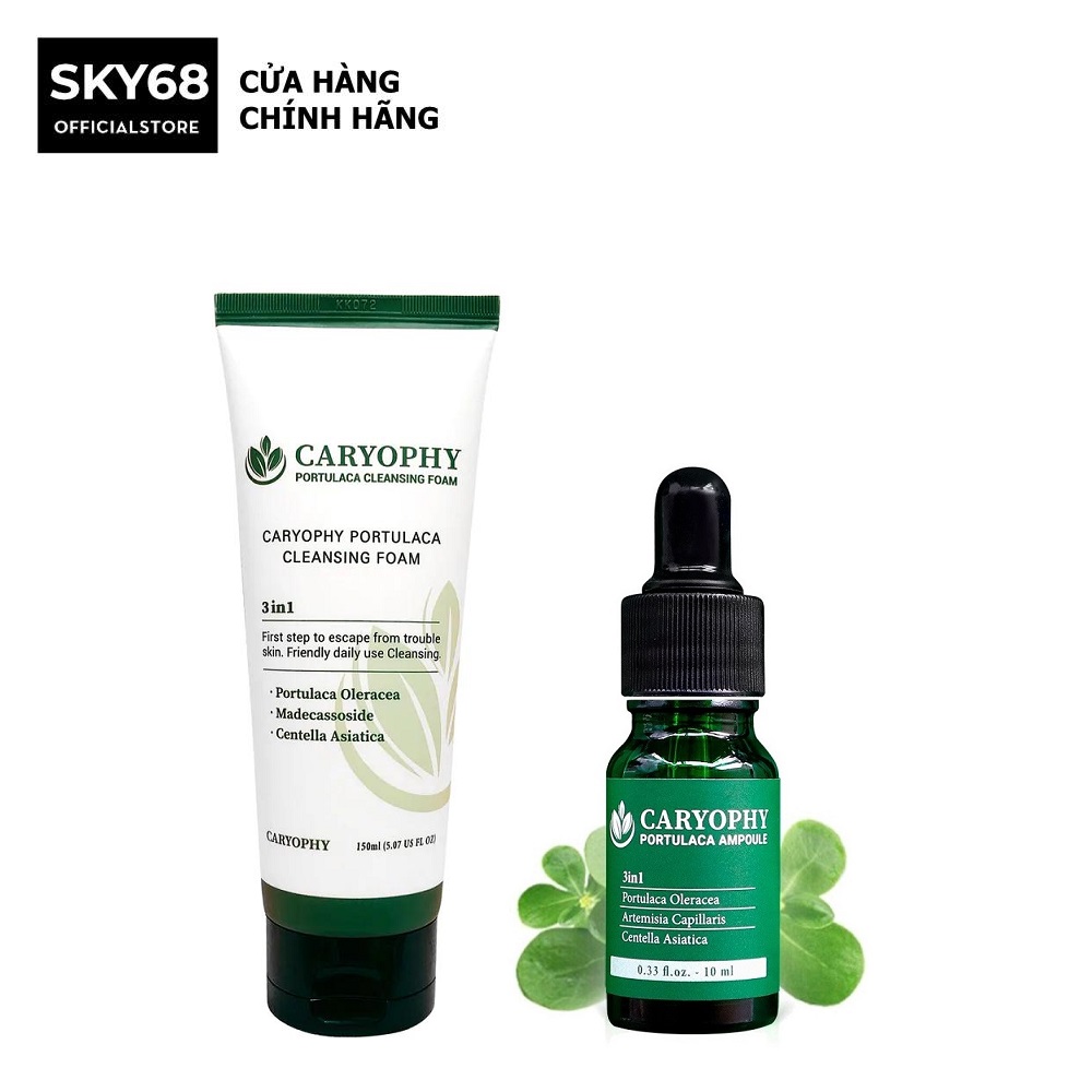 Combo 2 sản phẩm Sữa Rửa Mặt, Serum Giảm Mụn Thâm Từ Rau Má Caryophy Portulaca