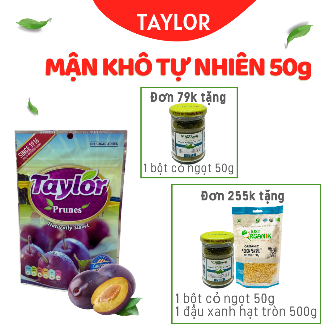 Mận khô Taylor Tự Nhiên không thêm Đường Giảm Táo Bón Cho Bé Ăn Vặt Bà Bầu 50g