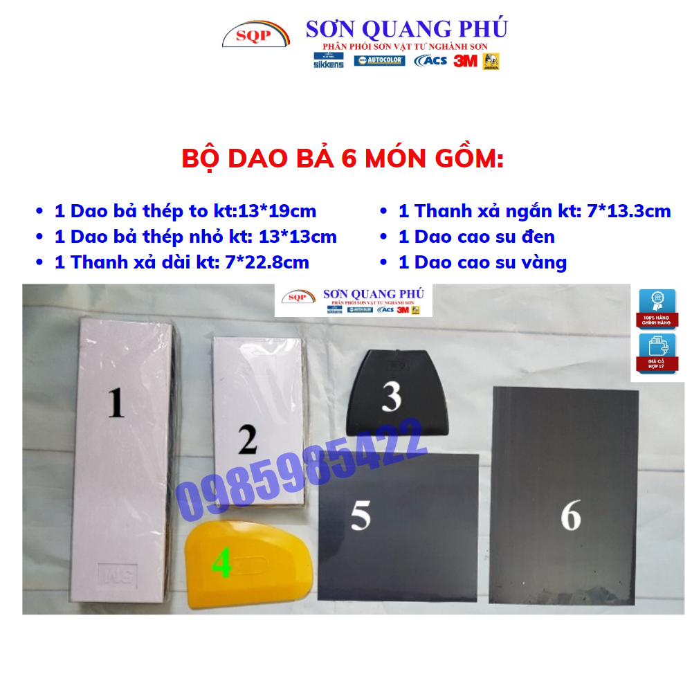 Bộ dao bả xả trét matit thép combo 6 món hàng y hình , bộ dao xả bả matit ô tô xe máy sonquangphu8856