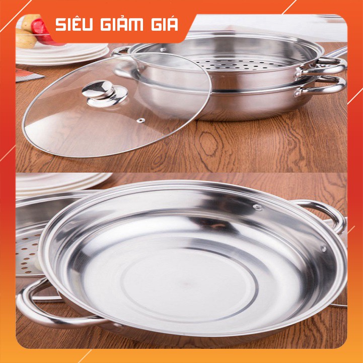 Bộ nồi hấp 2 tầng, xửng hấp cách thủy đa năng, Nồi hấp 2 tầng 28cm