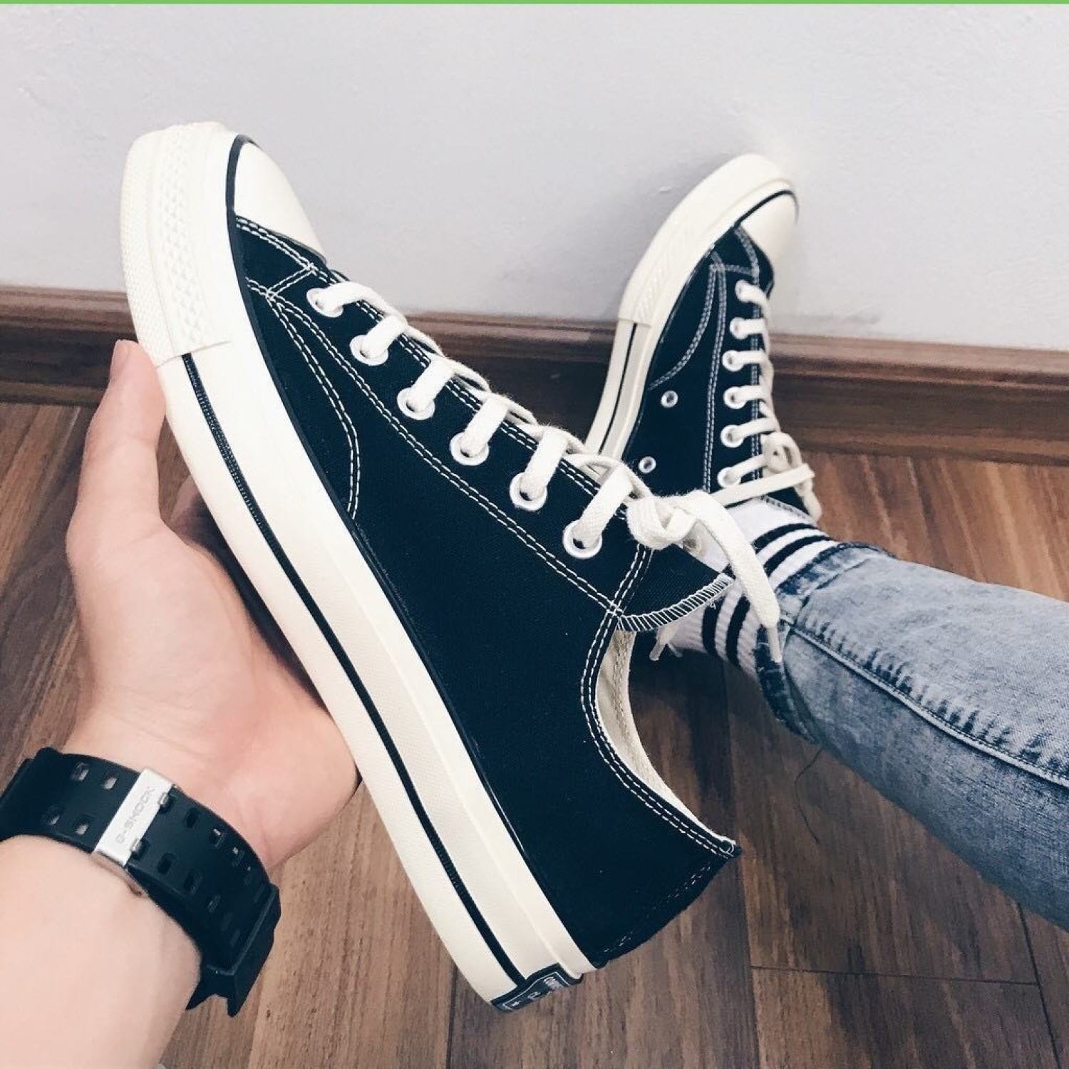 Giày thể thao nam nữ - giày converse cv 1970s cổ thấp đen thời trang học sinh đi học giá rẻ