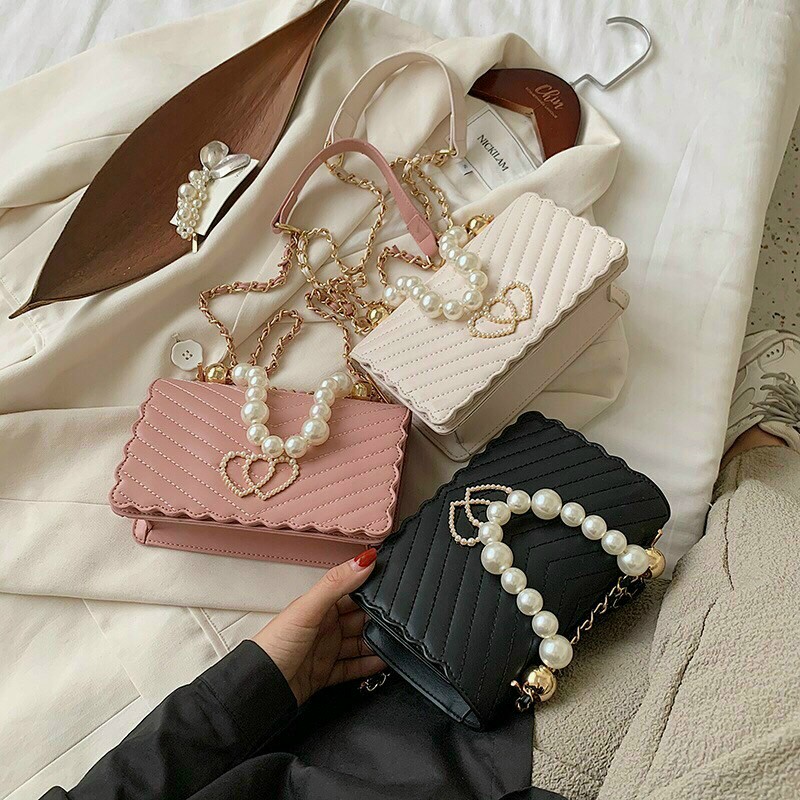 Túi xách tay viền ngọc in hình trái tim TXGR 352