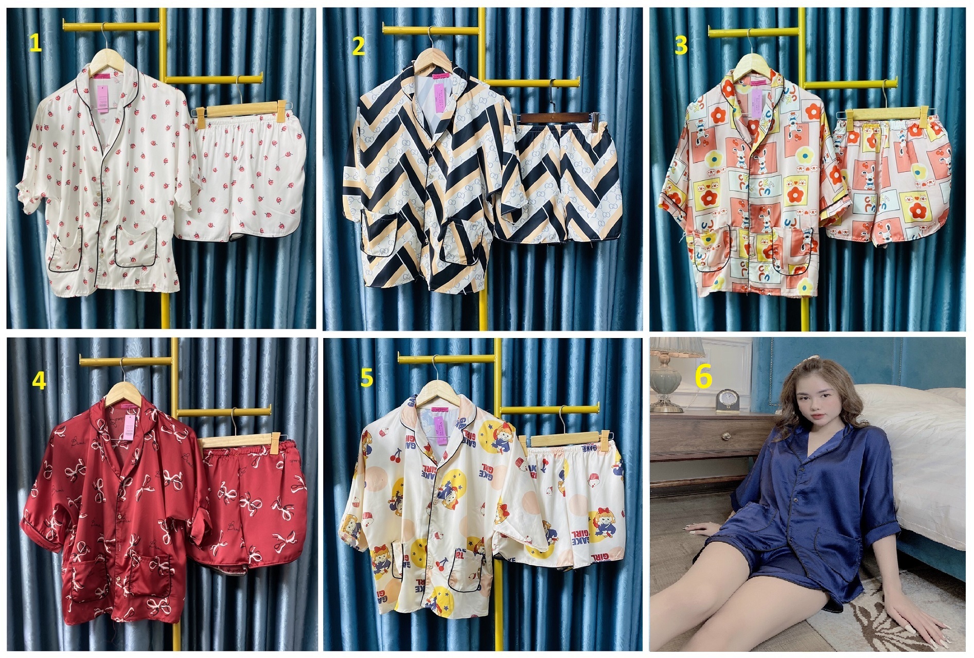 Đồ bộ lụa satin tay cánh dơi quần đùi