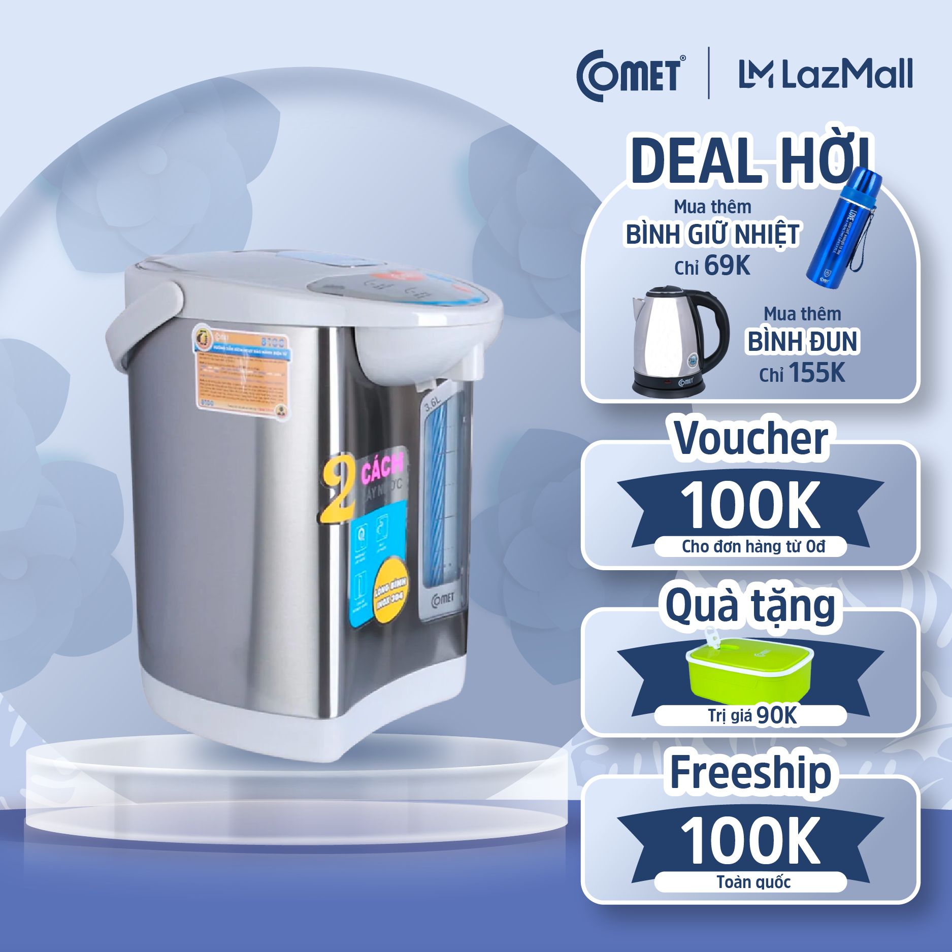 Bình thủy điện COMET - CM3226 - 3.6L - Bảo hành 12 tháng - Hàng Chính Hãng