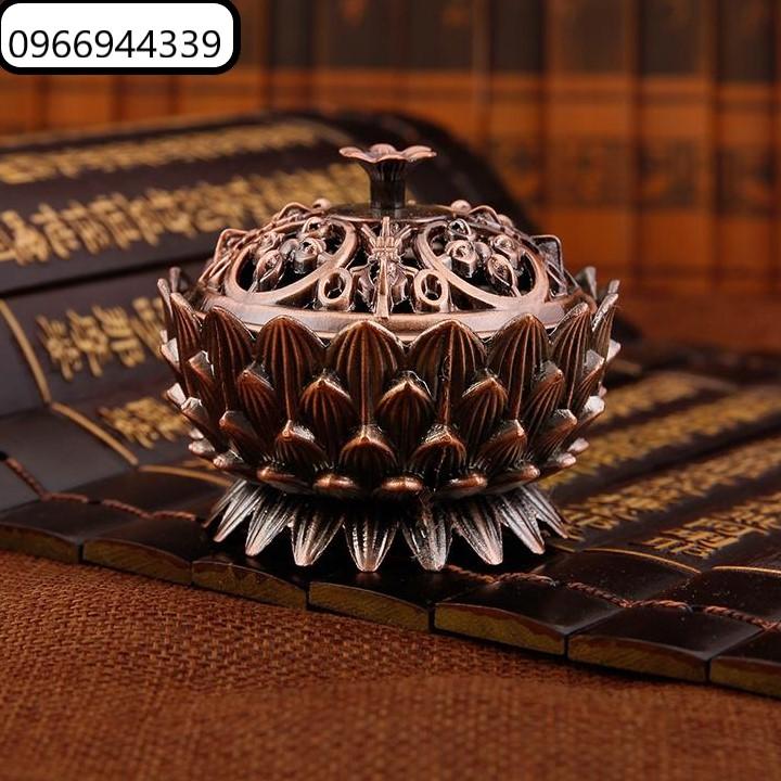 Đế đồng đốt trầm hoa sen đường kính 10 cm đỉnh xông trầm hoa sen size lớn