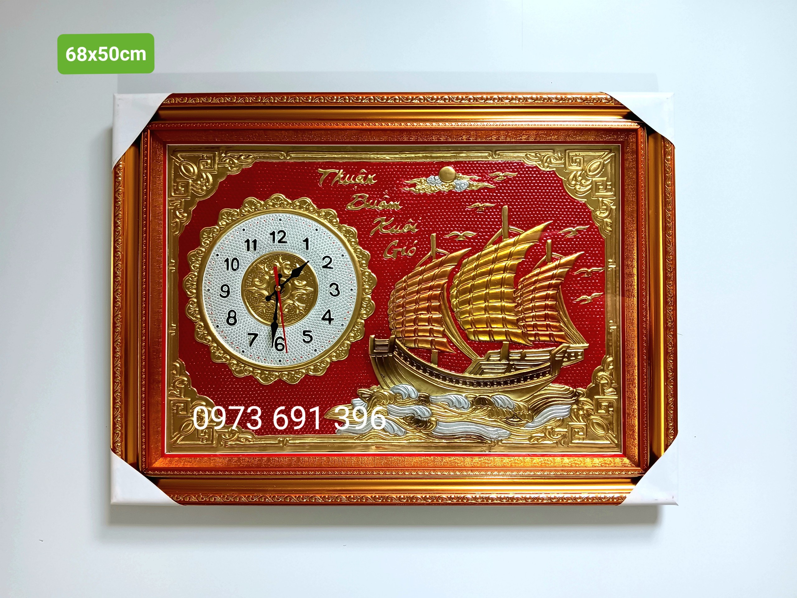Tranh đồng hồ bằng Đồng nguyên chất kích thước 68x50cm