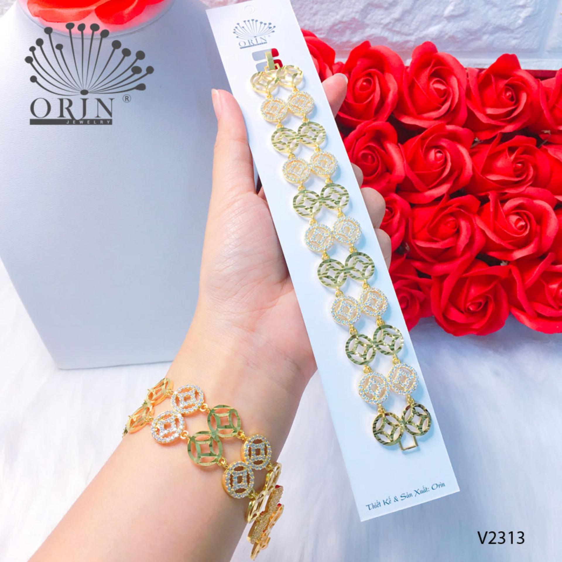 Vòng tay nữ, lắc tay nữ kim tiền dạng bản tài lộc may mắn đính đá thiết kế thời thượng Orin V2313