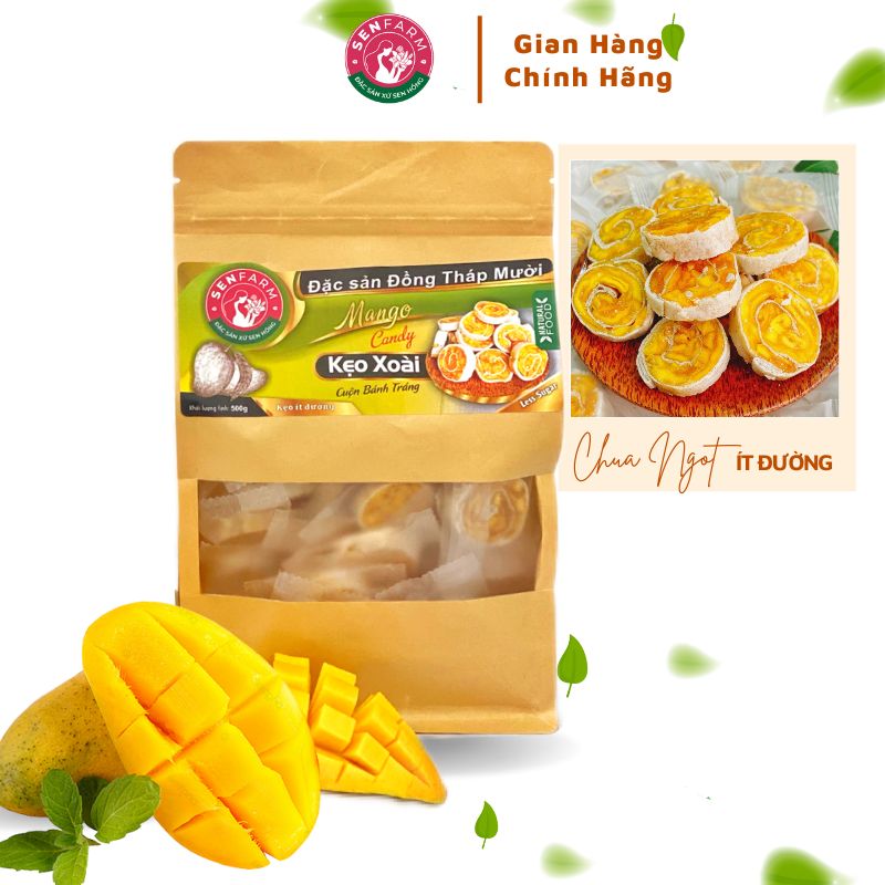Kẹo Xoài cuộn bánh tráng Senfarm ít đường 500g