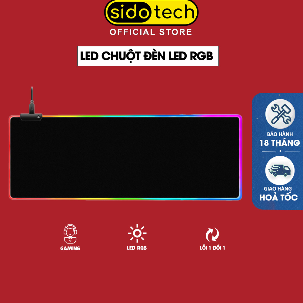 Miếng lót chuột led RGB SIDOTECH Pad chuột gaming cỡ lớn 80x30 cm và 30x25 cm chất liệu ca su bền đẹp siêu nhạy chống nước bám bụi tăng khả năng thao tác chuột dành cho game thủ và văn phòng - Hàng chính hãng