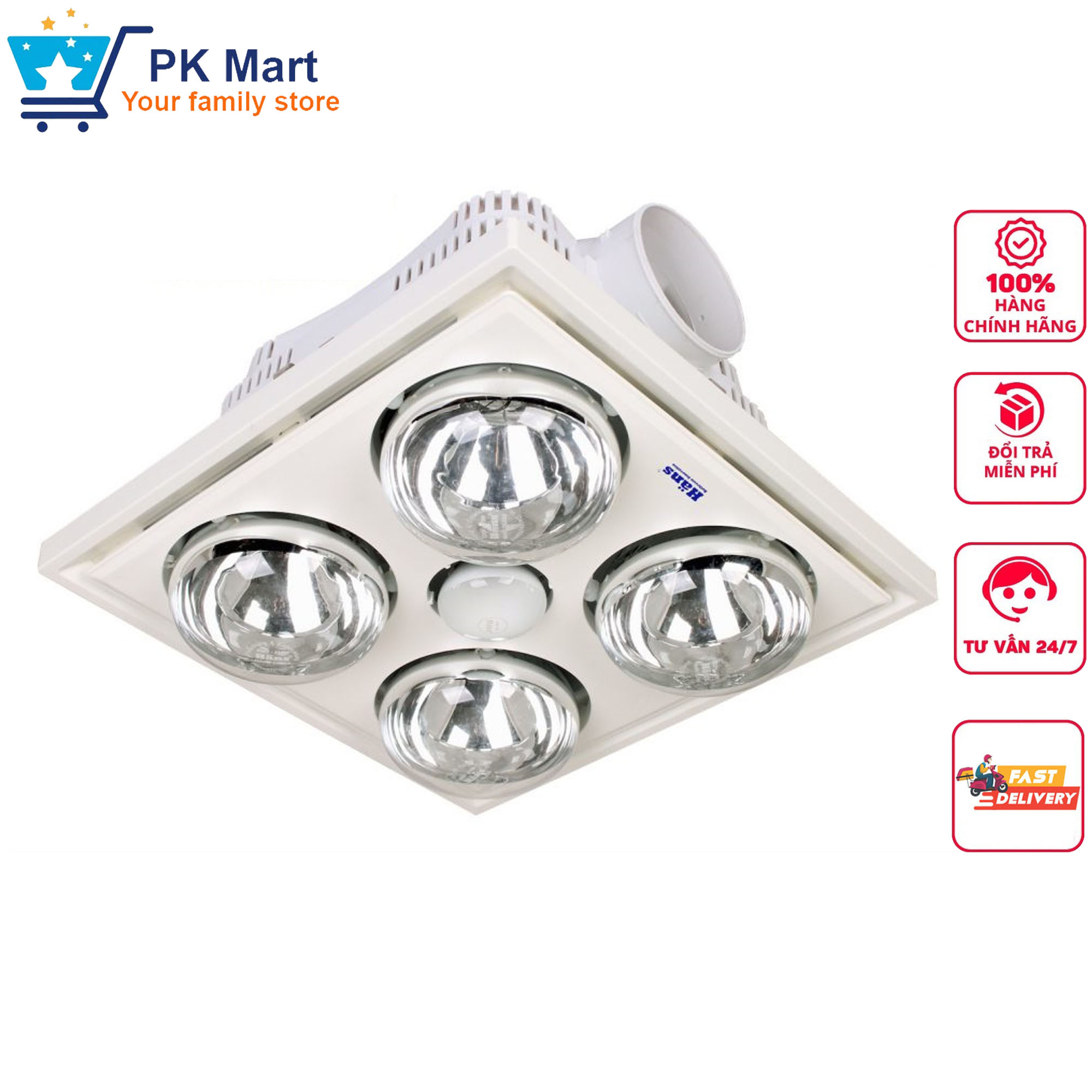 Đèn sưởi nhà tắm âm trần 4 bóng Hans H4B