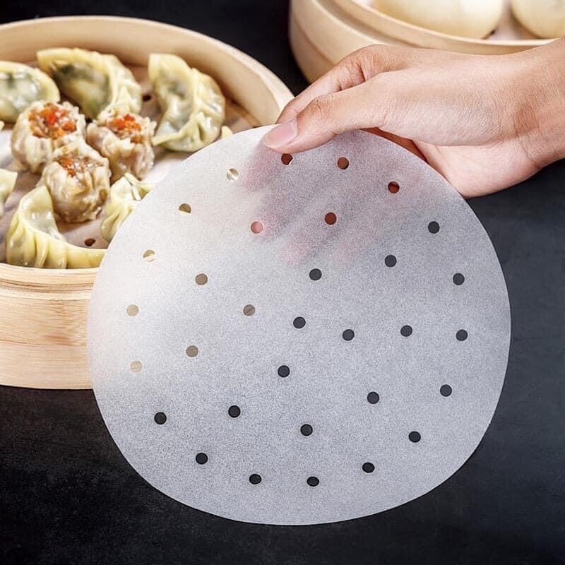 [HCM] Giấy nến tròn đục lỗ set 100 tờ  đường kính Size 22 cm, giấy làm bánh, giấy nến tròn lót xửng hấp, nồi chiên không dầu, hấp bánh bao